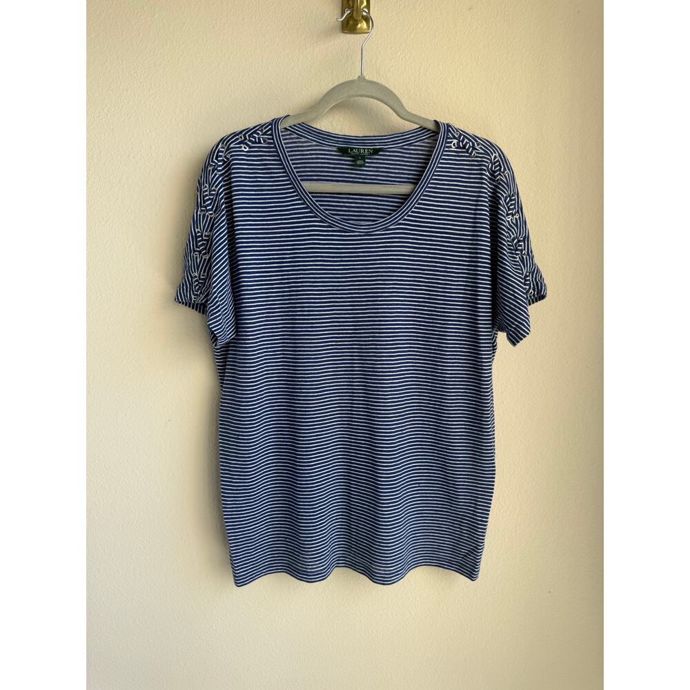 Lauren Ralph Lauren Blue and White Stripe Top - Size Large
